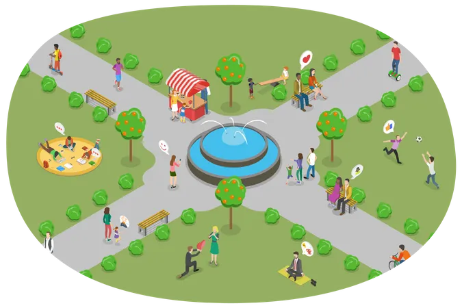 3 D Isometric Flat Vector Conceptual Illustration Of City Park Outdoor Summertime Activities Illustration