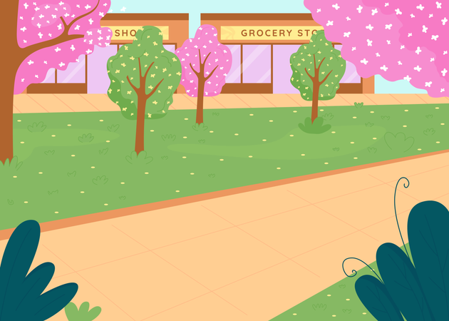 City park in spring season  Illustration