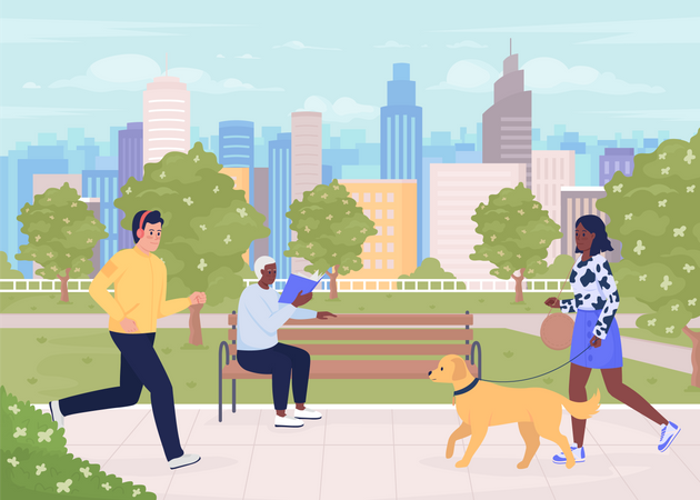 City park with visitors Illustration