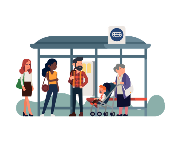 City People waiting for bus at bus station Illustration