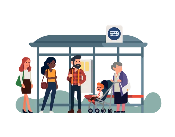 City People waiting for bus at bus station Illustration