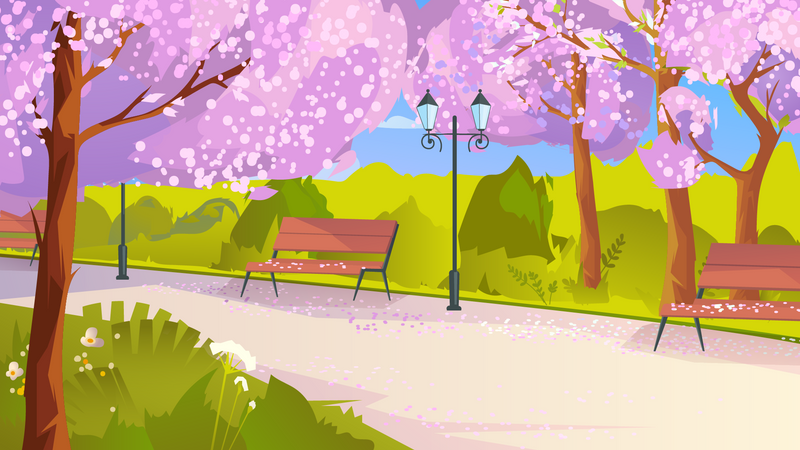 City Pink Blossom Illustration