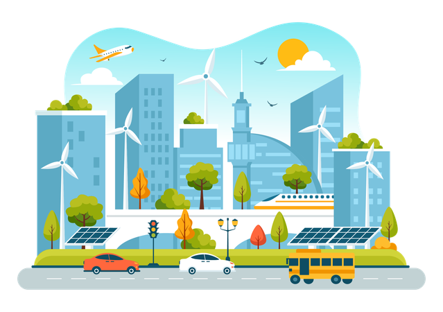 City using sustainable energy  Illustration