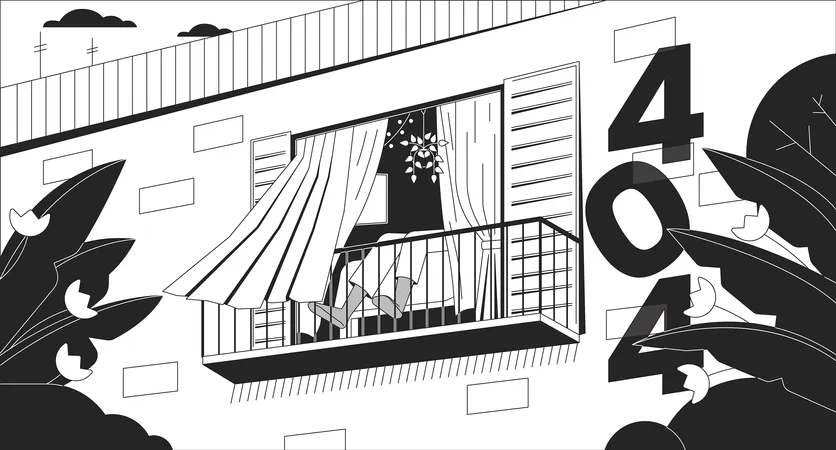 City View From Window Black White Error 404 Flash Message Transport Window Monochrome Website Landing Page Ui Design Not Found Cartoon Image Dreamy Vibes Vector Flat Outline Illustration Concept イラスト