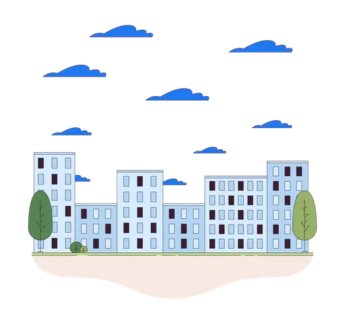 Cityscape With Multistory Apartment Buildings Line Cartoon Flat Illustration Dwelling Block Of Town 2 D Lineart Objects Isolated On White Background Urban Area Scene Vector Color Image Illustration