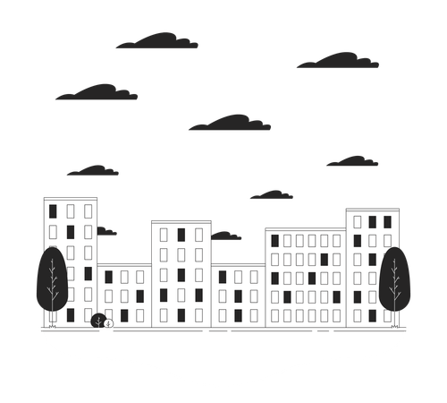 Cityscape with multistory apartment buildings  Illustration