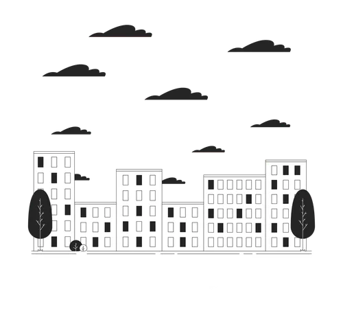 Cityscape with multistory apartment buildings  Illustration