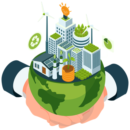 Ciudad de energía verde en la mano  Ilustración