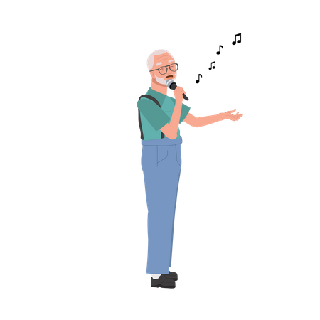 Una persona mayor disfruta de un expresivo karaoke  Ilustración