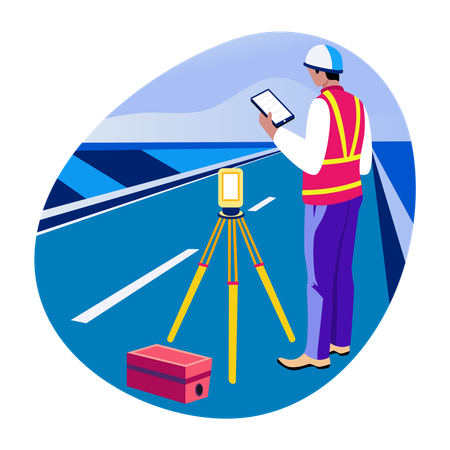 Civil engineer doing road survey  Illustration