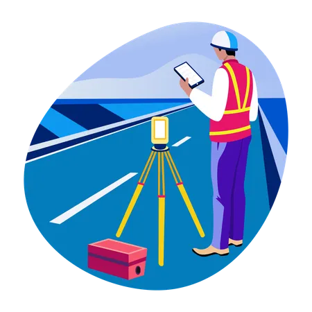 Civil engineer doing road survey  Illustration