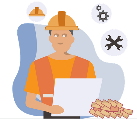 Civil engineer holding Architectural Plan  Illustration