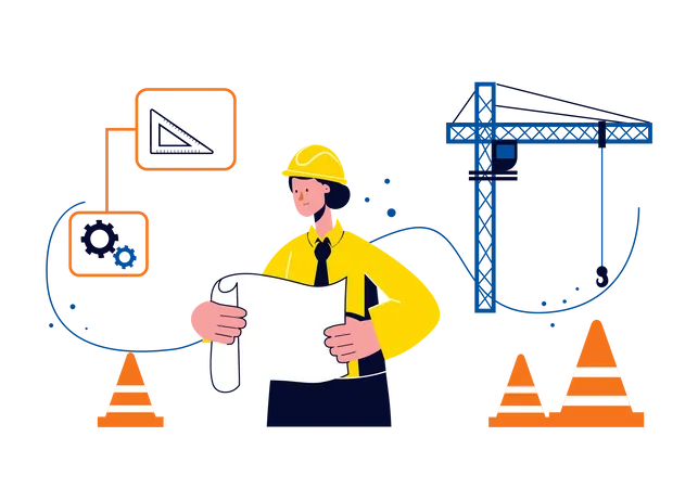 Civil engineer holding project plan and working on it  Illustration