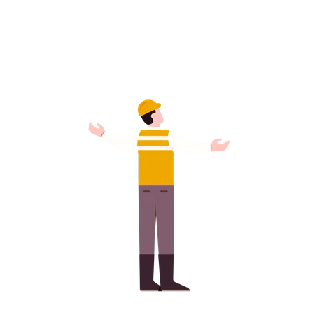 Civil engineer standing with open hands  Illustration