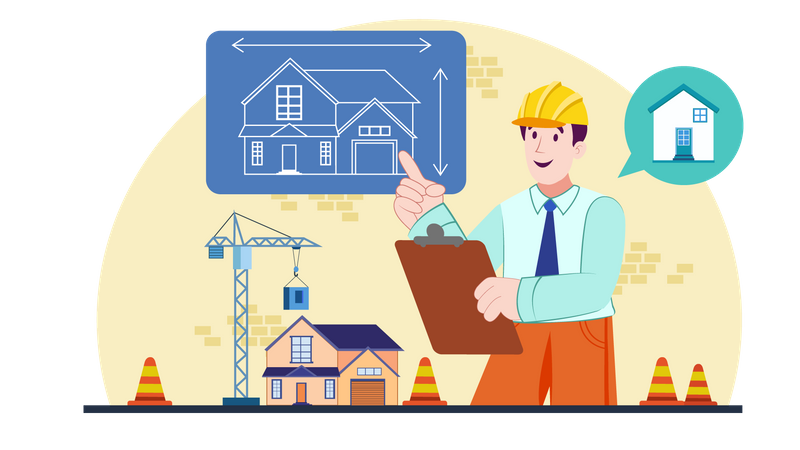 Civil Engineers explaining house plan  Illustration