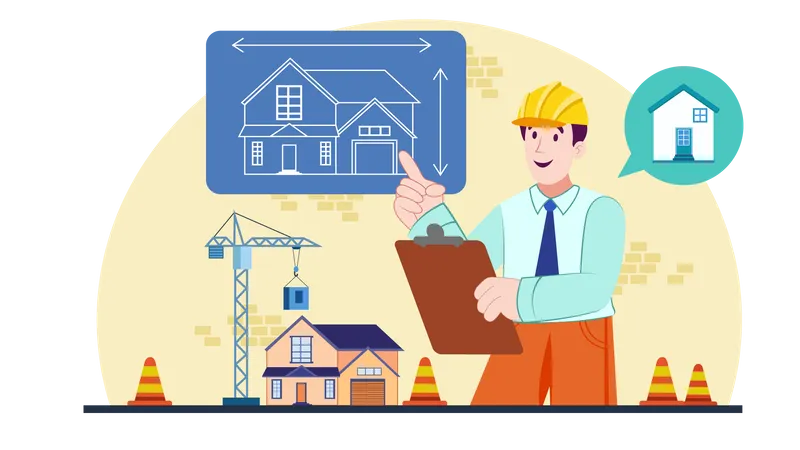 Civil Engineers explaining house plan  Illustration