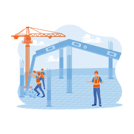 Civil Engineers Inspect And Work On Building Sites Of Outdoor Structure  Illustration