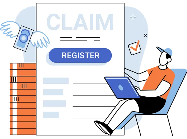 Claim form man filling out checklis write personal information into document answers questions  Illustration