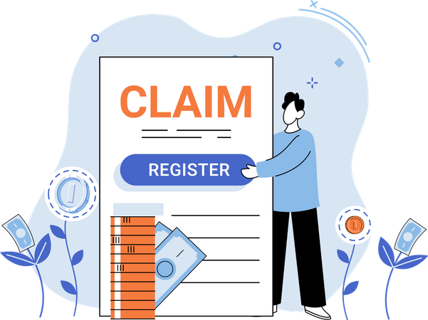 Claim form man filling out checklist write personal information into document for data registration  Illustration
