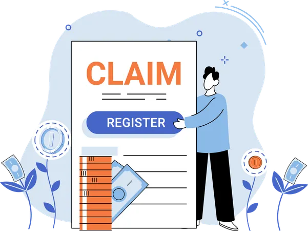 Claim form man filling out checklist write personal information into document for data registration  Illustration