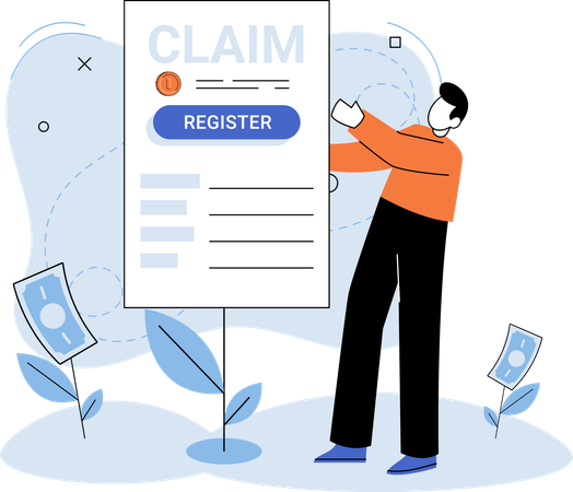 Claim form man filling out checklist write personal information into document for data registration  Illustration