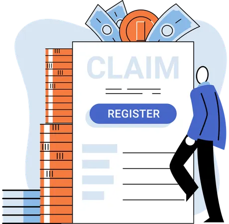 Claim form man filling out checklist write personal information into document for data registration  Illustration