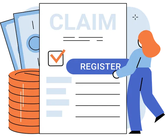 Claim form form with marks woman filling out checklist  Illustration