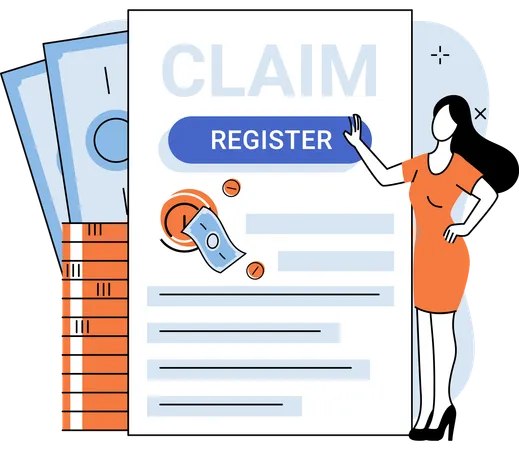 Claim form woman filling out checklist with personal information in document for data registration  Illustration