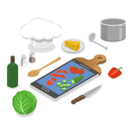 Clase de cocina en línea  Ilustración