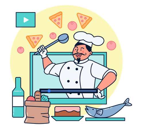 Clase de cocina en línea  Ilustración