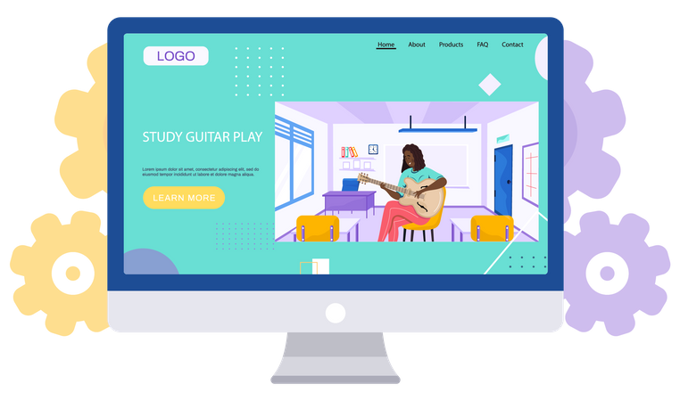 Clase de estudio de guitarra online.  Ilustración