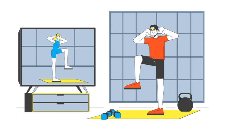 Clase de fitness virtual en la televisión  Ilustración