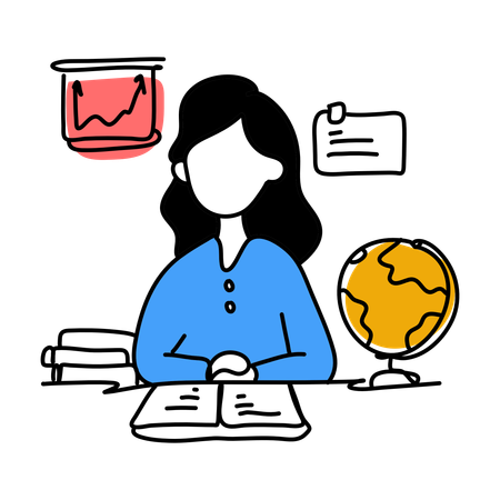 Clase de geografía a la que asisten los estudiantes  Ilustración