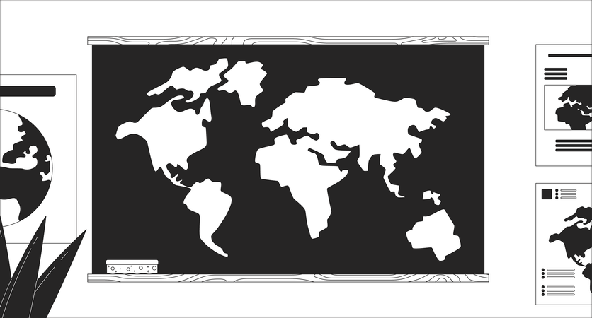 Clase de geografía con mapa del mundo.  Ilustración