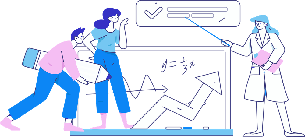 Clase de matemáticas en línea a la que asisten los estudiantes  Ilustración