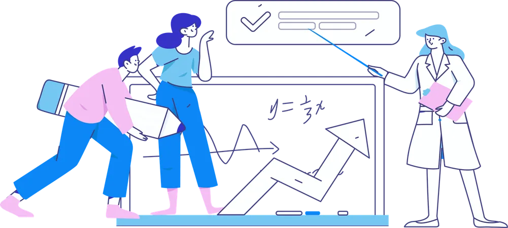 Clase de matemáticas en línea a la que asisten los estudiantes  Ilustración