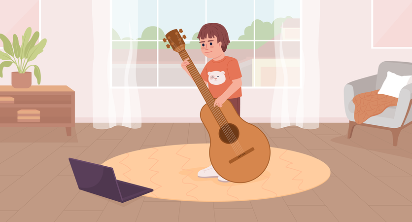 Clase de música online para niños.  Ilustración
