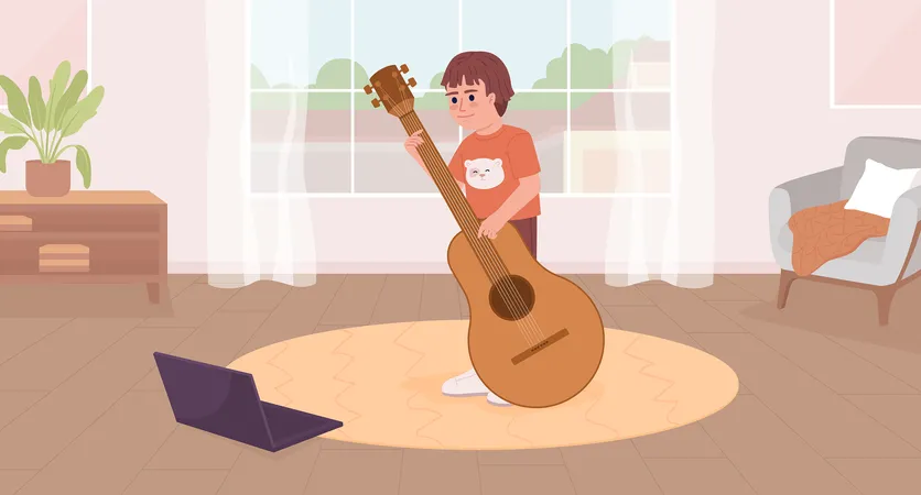Clase de música online para niños.  Ilustración