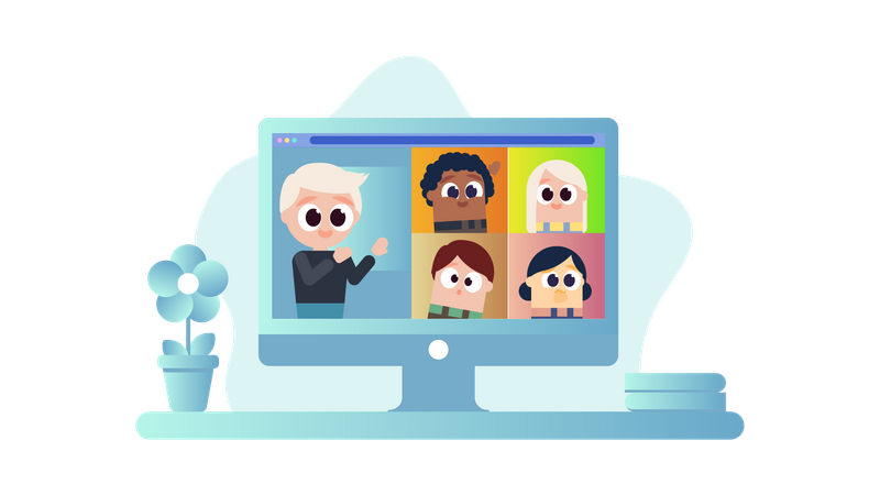 Clase en línea en computadora  Ilustración