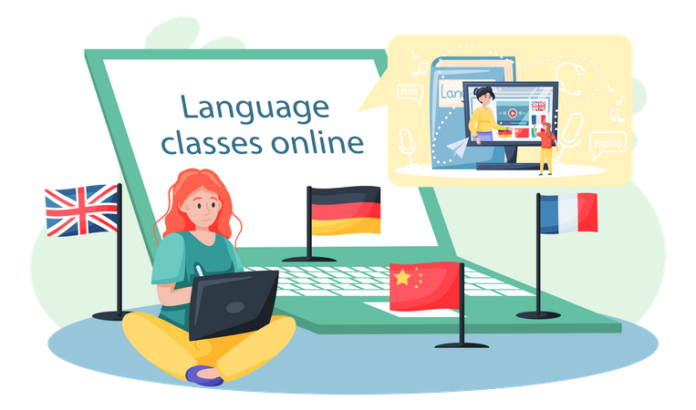Clases de idiomas extranjeros en línea  Ilustración