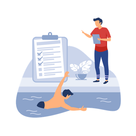 Clases de natación y salvamento.  Ilustración