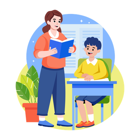 Class teacher teaching student  Illustration