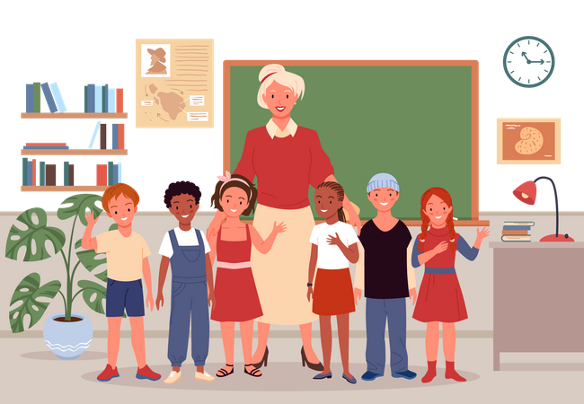 Class teacher with students  Illustration