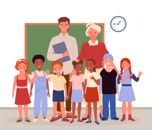 Class teacher with students  Illustration