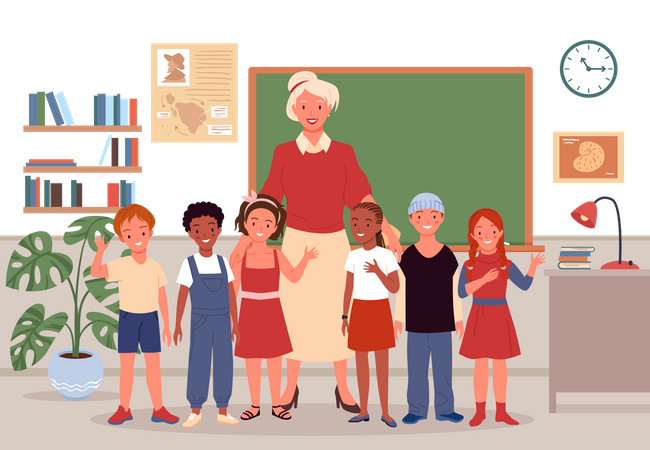 Class teacher with students  Illustration