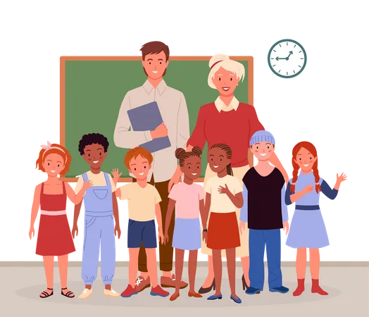 Class teacher with students  Illustration