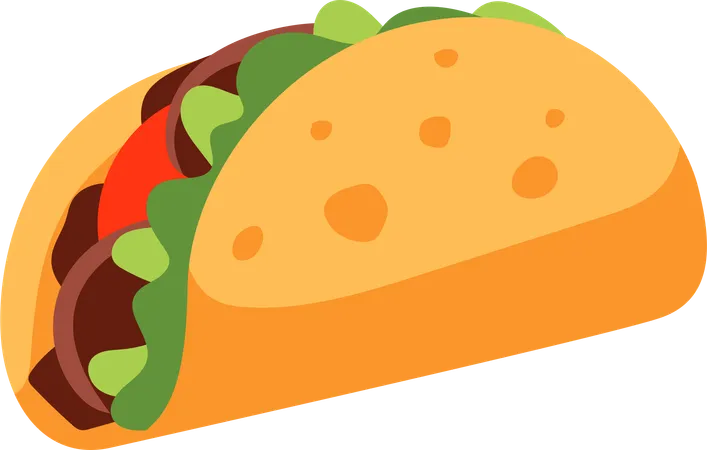 This Taco Illustration Is Bursting With Flavors Featuring A Perfectly Folded Tortilla Filled With Meat Lettuce And Tomatoes Its Ideal For Enhancing Any Mexican Cuisine Promotion Or Taco Tuesday Event Illustration