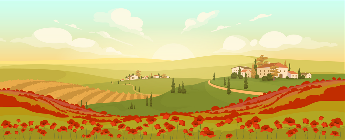 Classic Tuscan scenery  Illustration