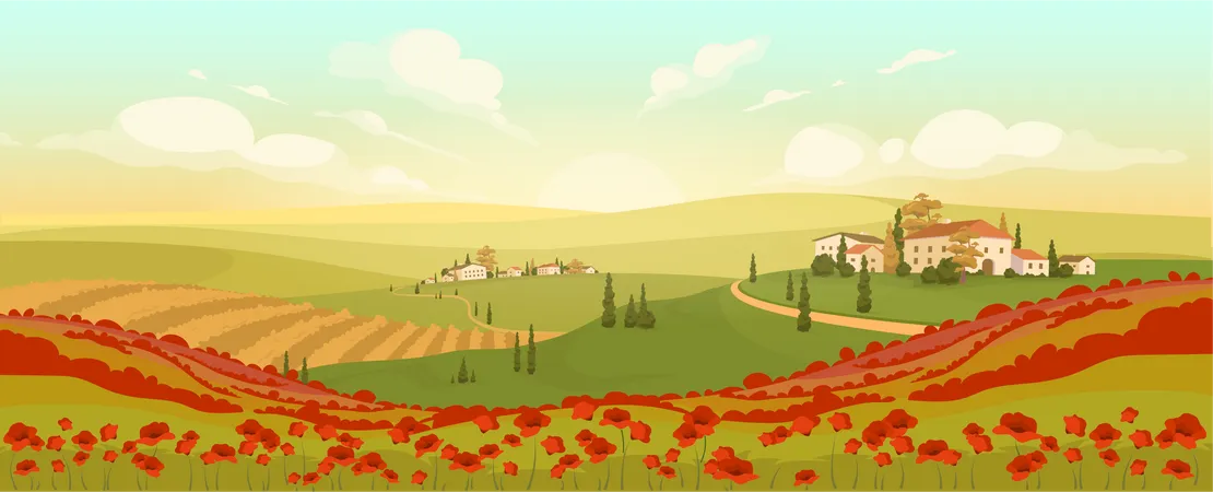 Classic Tuscan scenery  Illustration