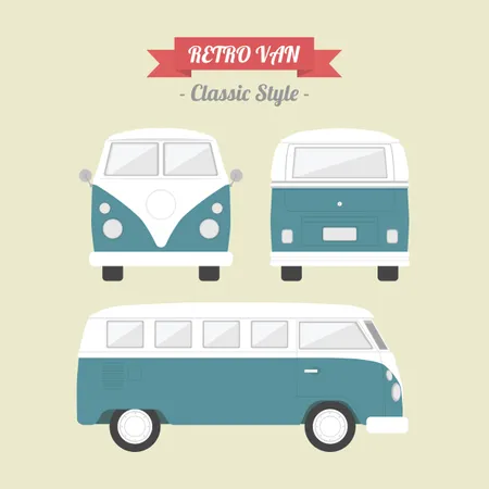 Classic Van In Retro Style Illustration